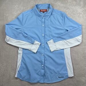 Simms Fishing Shirt Women XL Blue White Long Sleeve Vented Performance Outdoors